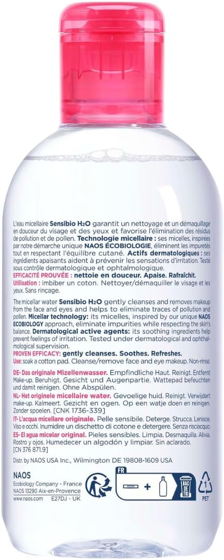 Bioderma Sensibio H2O - Soothing Micellar Water Protects Dry & Sensitive Skin, Cleanser Removes Impurities, Pollution & Pollen, Gentle Makeup Remover, 250ml