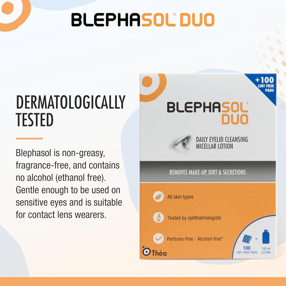 Blephasol Duo 100 ml Micellar Eyelid Cleansing Lotion with 100 Lint-Free Pads | Effective and Gentle Cleansing for Make-Up Removal, Inflamed and Sensitive Eyelids | Soap & Alcohol-Free