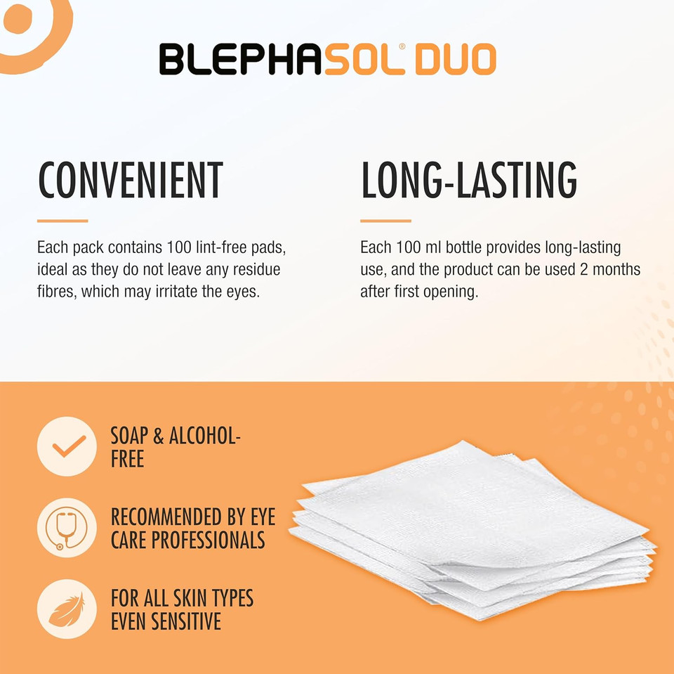Blephasol Duo 100 ml Micellar Eyelid Cleansing Lotion with 100 Lint-Free Pads | Effective and Gentle Cleansing for Make-Up Removal, Inflamed and Sensitive Eyelids | Soap & Alcohol-Free