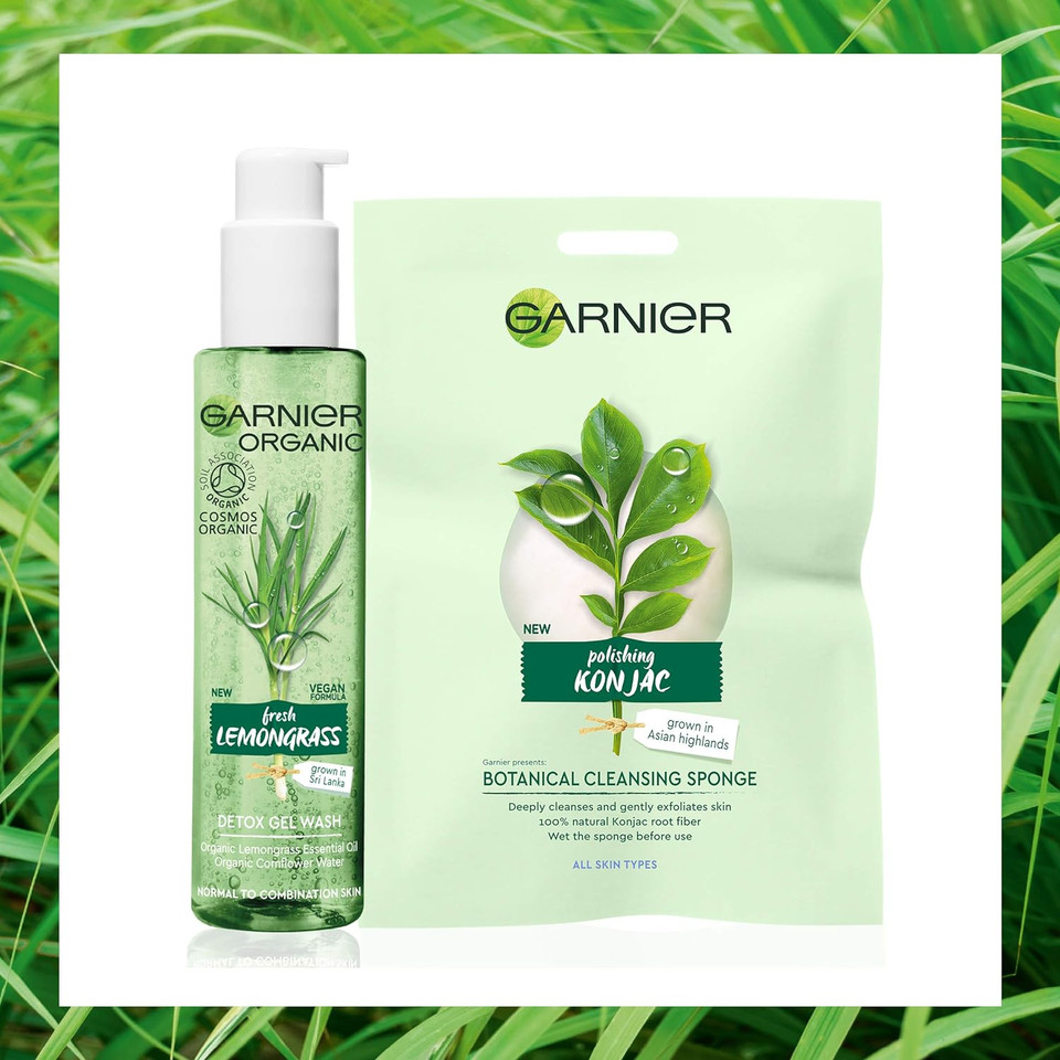 Garnier Organic Lemongrass Gel Wash And Konjac Sponge Deep Cleansing & Exfoliating Set For Healthy Glowing Skin - Suitable For Normal, Combination & Sensitive Skin Garnier Organic Lemongrass Gel Wash And Konjac Sponge Deep Cleansing & Exfoliating Set For Healthy Glowing Skin - Suitable For Normal, Combination & Sensitive Skin