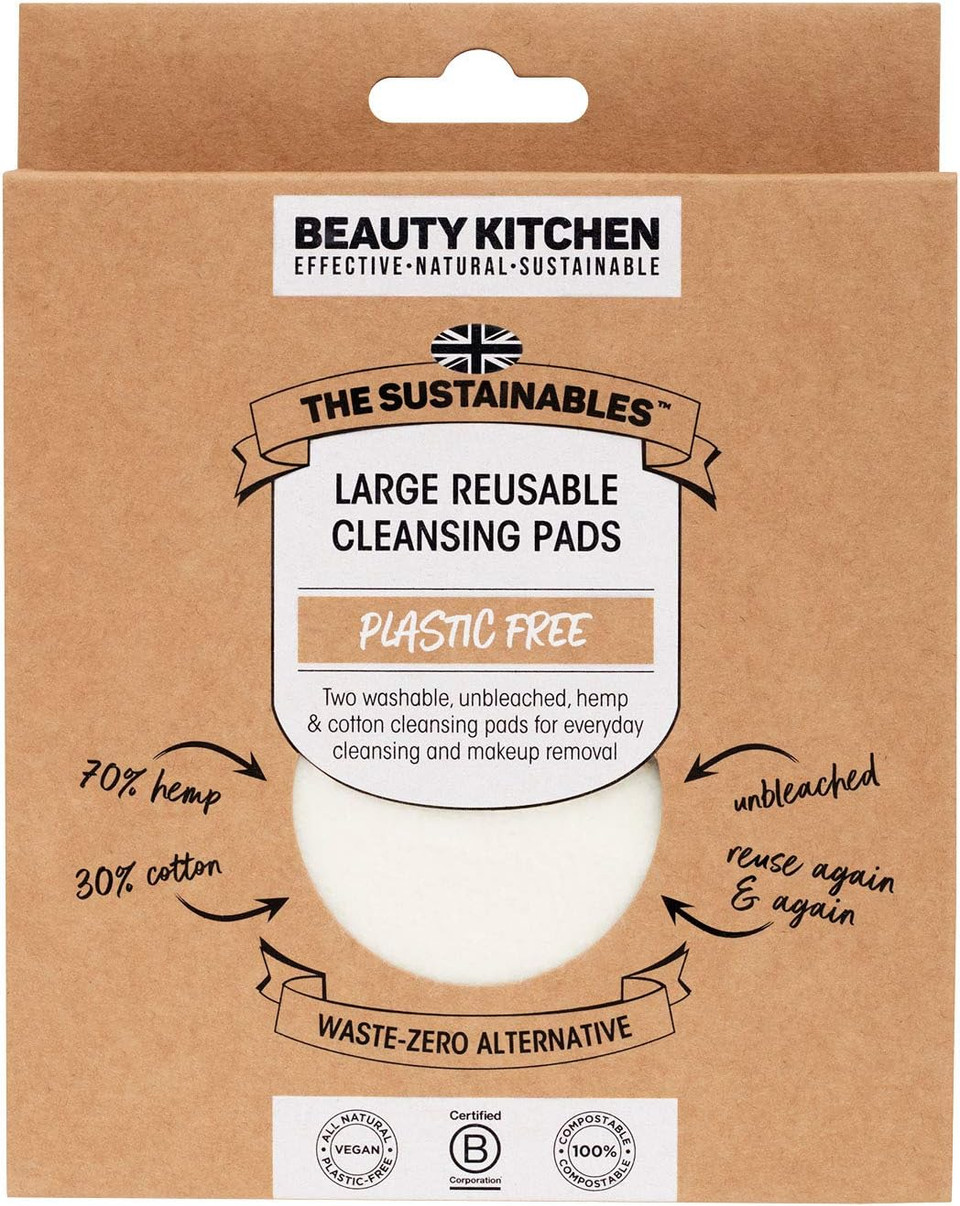 Beauty Kitchen - The Sustainables Large Reusable Cleansing Pads x 2 - Eco-friendly Makeup Remover Pads - Gentle and Effective Cleansing - Skincare Essential