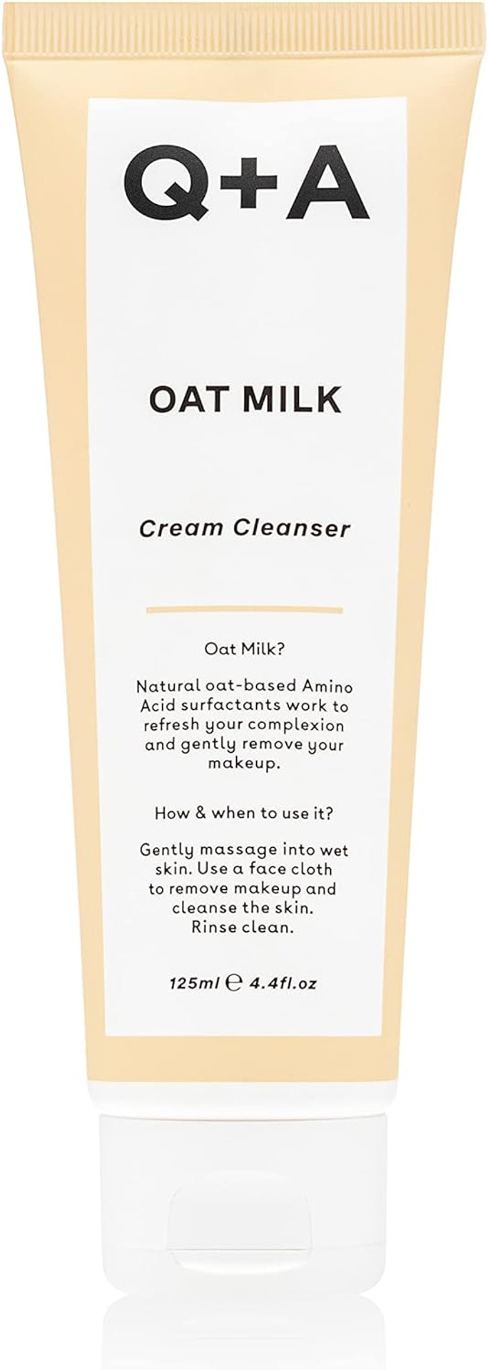 Q+A Oat Milk Cream Cleanser, A Moisturising Face Cleanser Formulated With A Triple Blend Of Oat Derived Ingredients To Gently Lift Makeup And Impurities, 125Ml