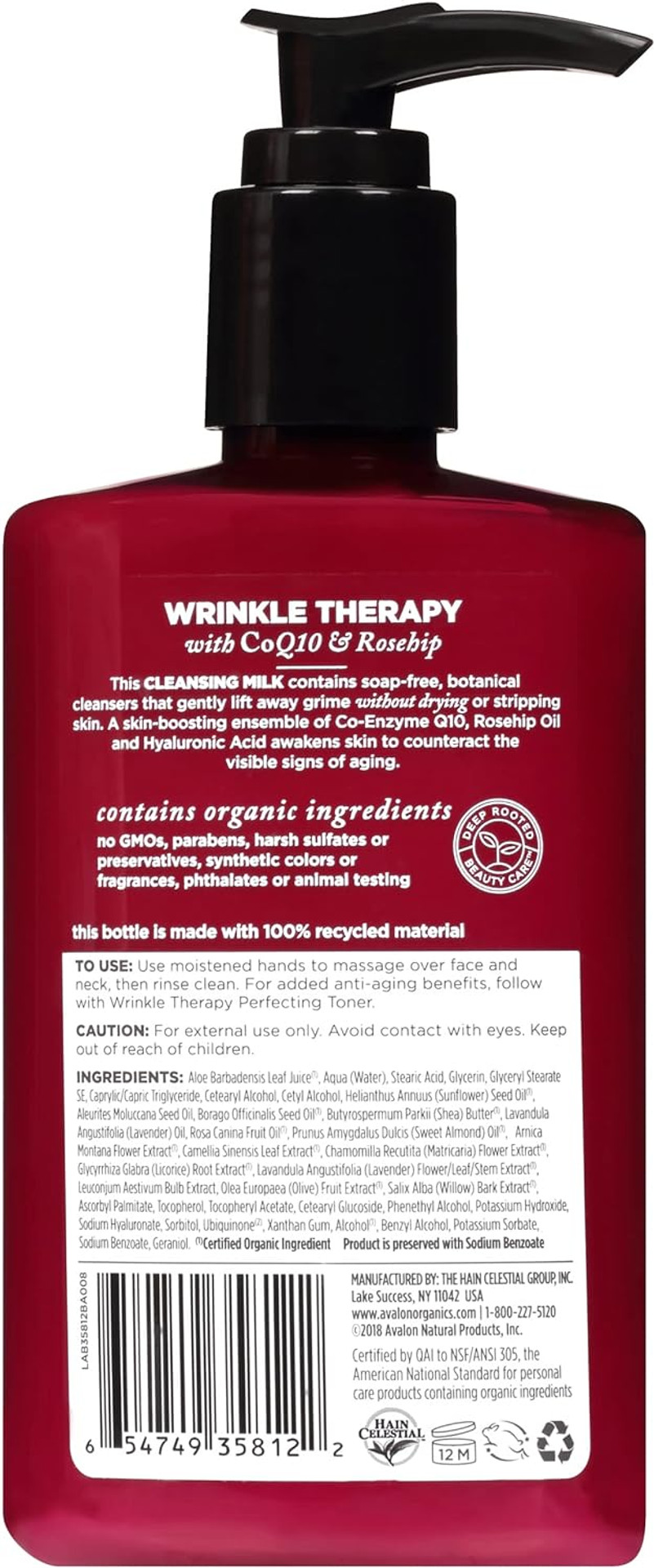 Avalon Organics Wrinkle Therapy Coq10 Cleansing Milk, 8.50 Oz
