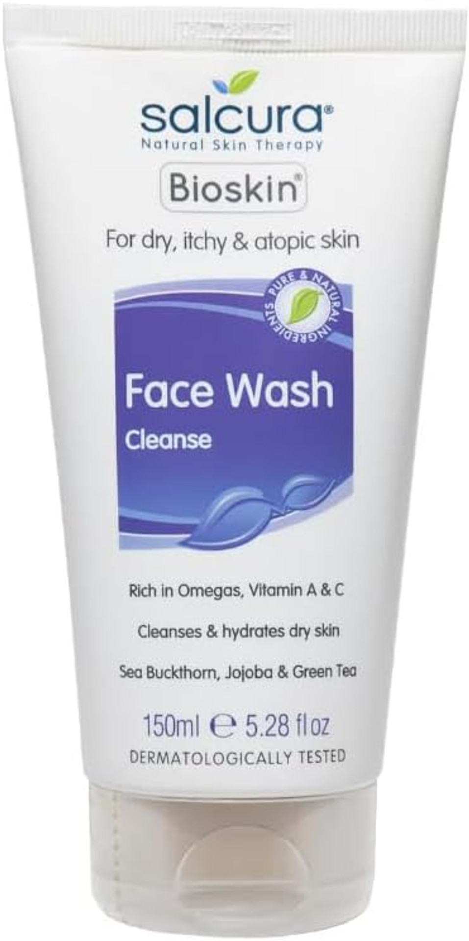 Salcura Natural Skin Therapy, Bioskin Face Wash, Natural Wash Cleansing All Impurities From Dry, Itchy & Sensitive Skin, Leaves The Skin Feeling Soft, Smooth & Nourished 150ml
