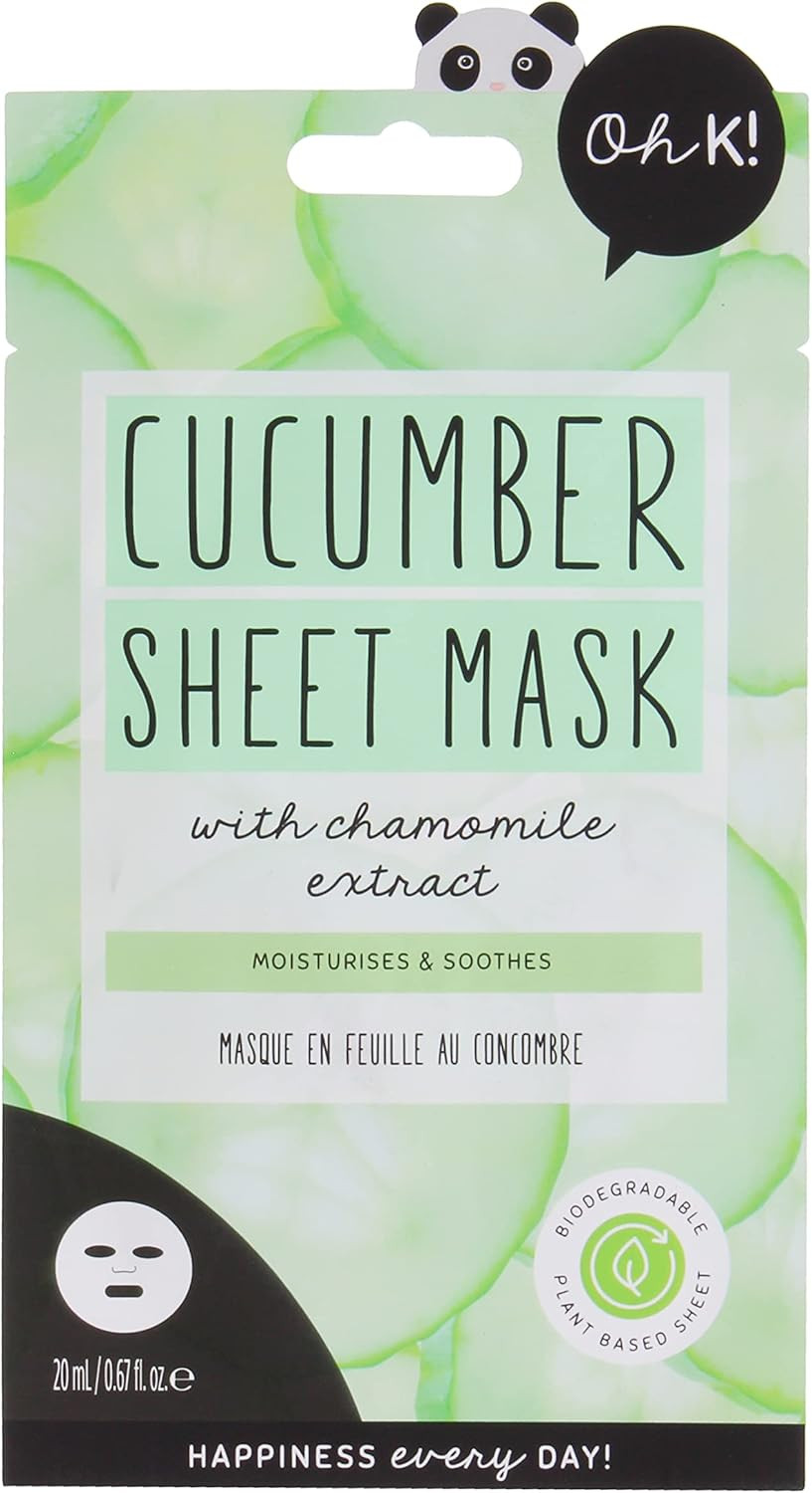 Oh K! Soothing Cucumber Sheet Mask for Sensitive Skin, Hydrating and Reduces Redness, Biodegradable, Vegan and Cruelty Free, 27g