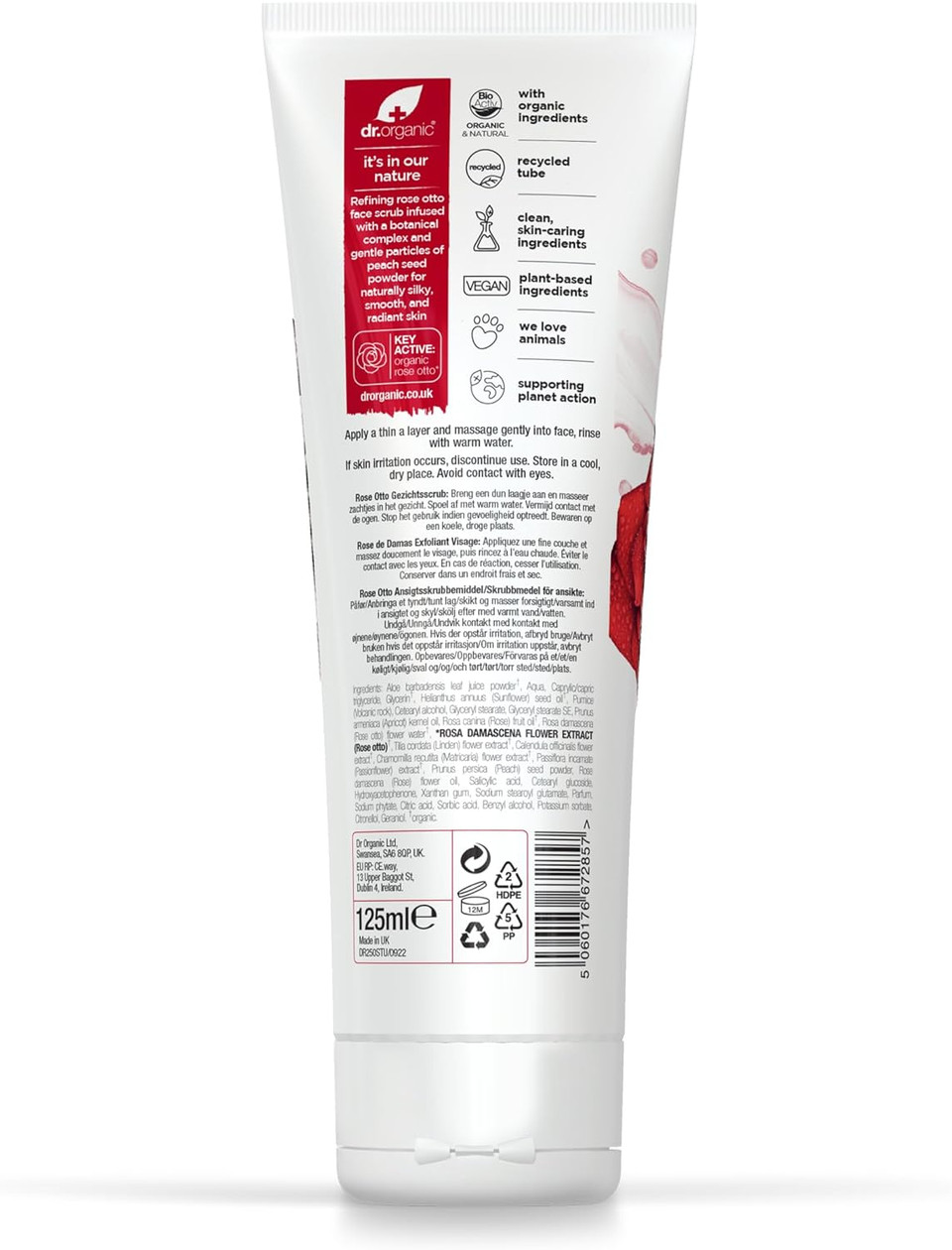 Dr Organic Rose Otto Face Scrub, Exfoliating, Mature Skin, Mens, Womens, Natural, Vegetarian, Cruelty-Free, Paraben & Sls-Free, Organic, 125Ml