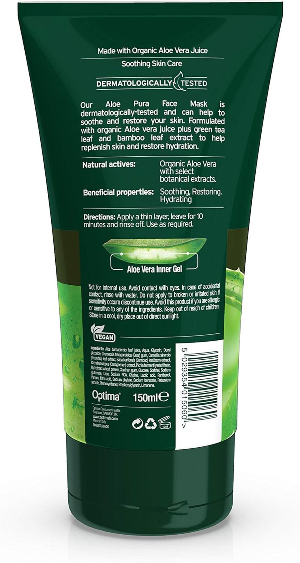 Aloe Pura, Organic Aloe Vera Face Mask, Natural, Vegan, Cruelty Free, Paraben & SLS Free, Dermatologically Tested, Soothing, 150 ml Aloe Pura, Organic Aloe Vera Face Mask, Natural, Vegan, Cruelty Free, Paraben & SLS Free, Dermatologically Tested, Soothing, 150 ml