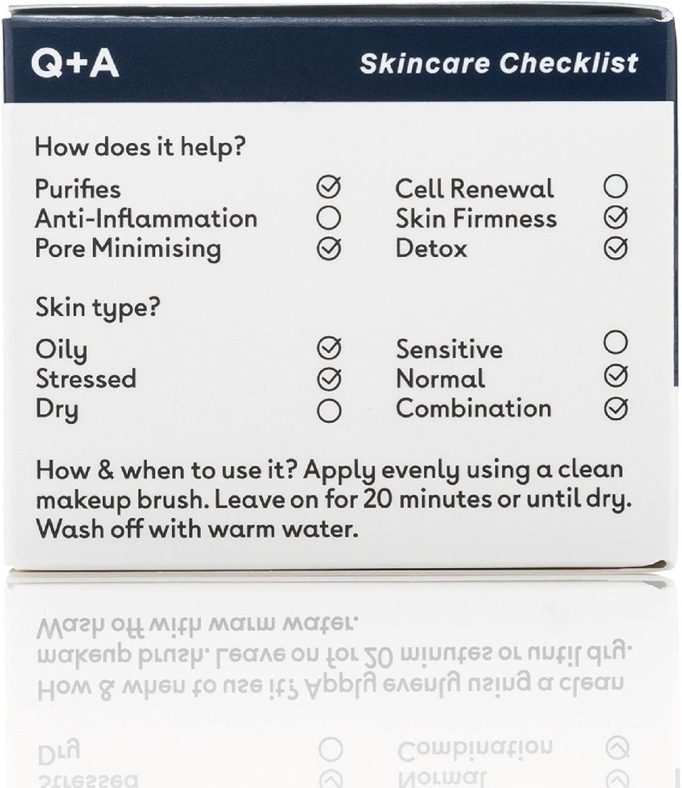 Q+A Activated Charcoal Mask. A detoxifying Charcoal cosmetic mask to cleanse and purify skin. 50g/1.8oz