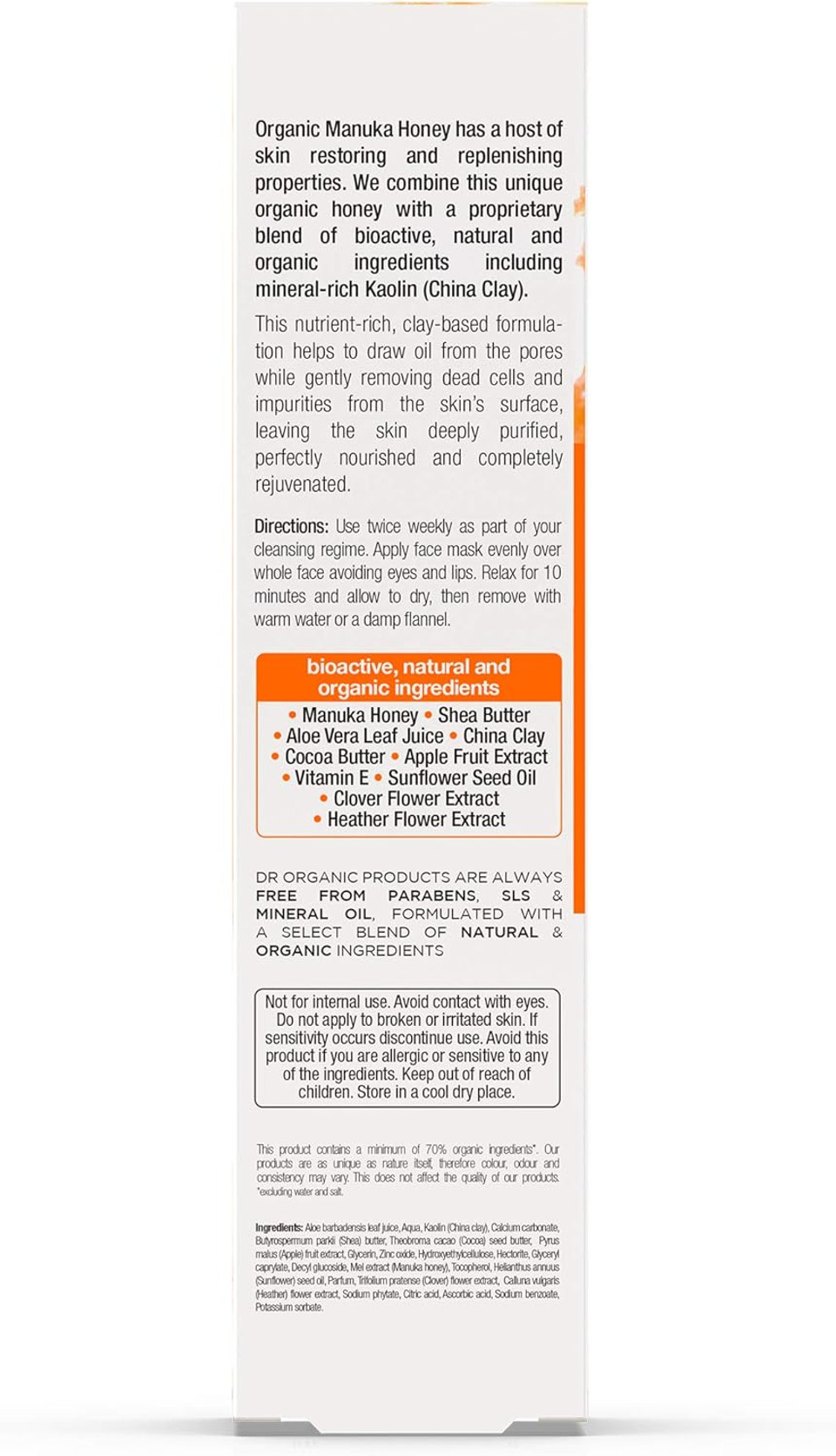 Dr Organic Manuka Honey Face Mask, Nourising, Dry Skin, Mens, Womens, Natural, Vegetarian, Cruelty-Free, Paraben & Sls-Free, Organic, 125Ml, Packaging May Vary