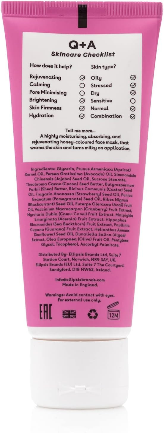 Q+A Vitamin A.C.E. Warming Gel Mask, An Antioxidant Rich Face Mask Packed with Super Food Ingredients, 75ml