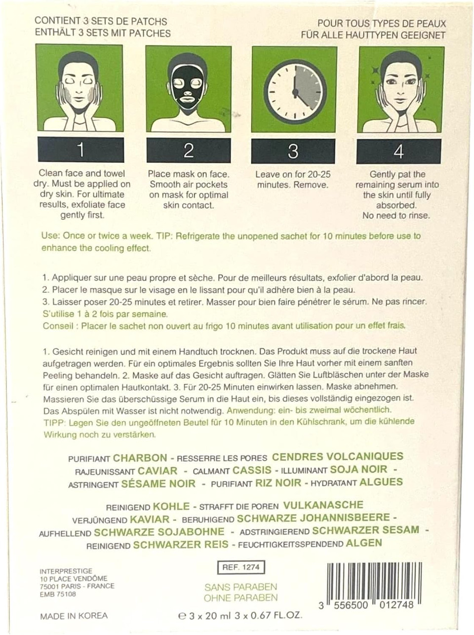 Age Priority by Christian BRETON Charcoal Facial Patches Masks x 3