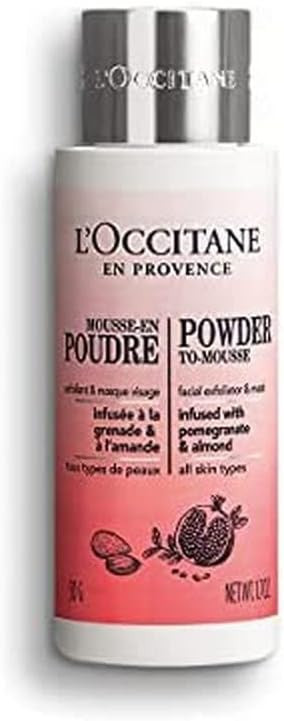 L'Occitane Powder To Mousse Facial Exfoliator 50 G | Ideal For All Skin Types|Face Cleanser & Exfoliator |Contains Pomegranate & Almond