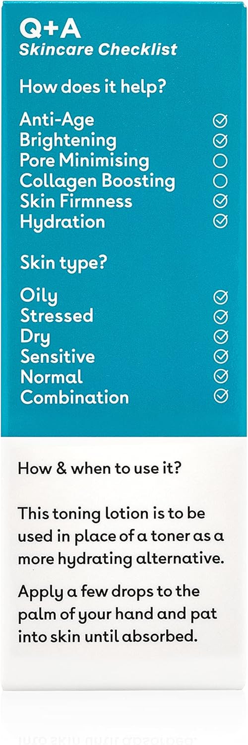 Q+A Marine Hyaluronate Toning Lotion, a Face Toner with Hyaluronic Acid and Marine Actives for Skin Suppleness, 100ml