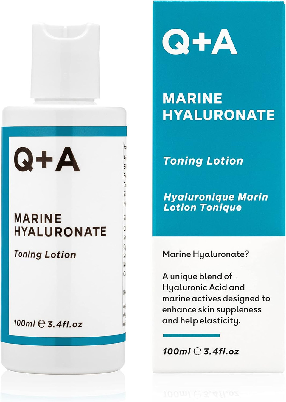 Q+A Marine Hyaluronate Toning Lotion, a Face Toner with Hyaluronic Acid and Marine Actives for Skin Suppleness, 100ml