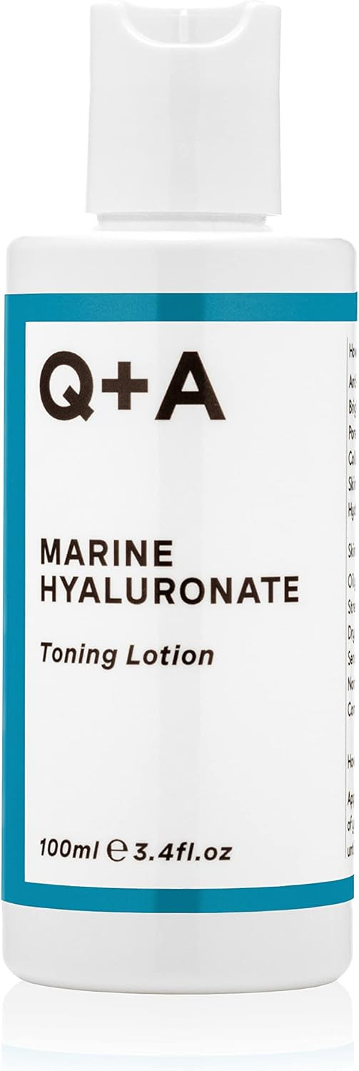 Q+A Marine Hyaluronate Toning Lotion, a Face Toner with Hyaluronic Acid and Marine Actives for Skin Suppleness, 100ml