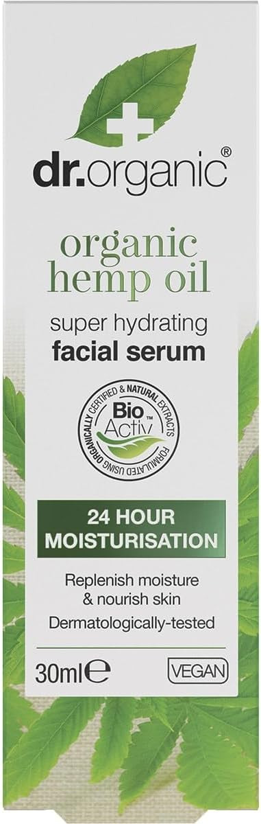 Dr Organic Hemp Oil Facial Serum, Moisturising, Combination Skin, Mens, Womens, Natural, Vegan, Cruelty-Free, Paraben & Sls-Free, Organic, 30Ml