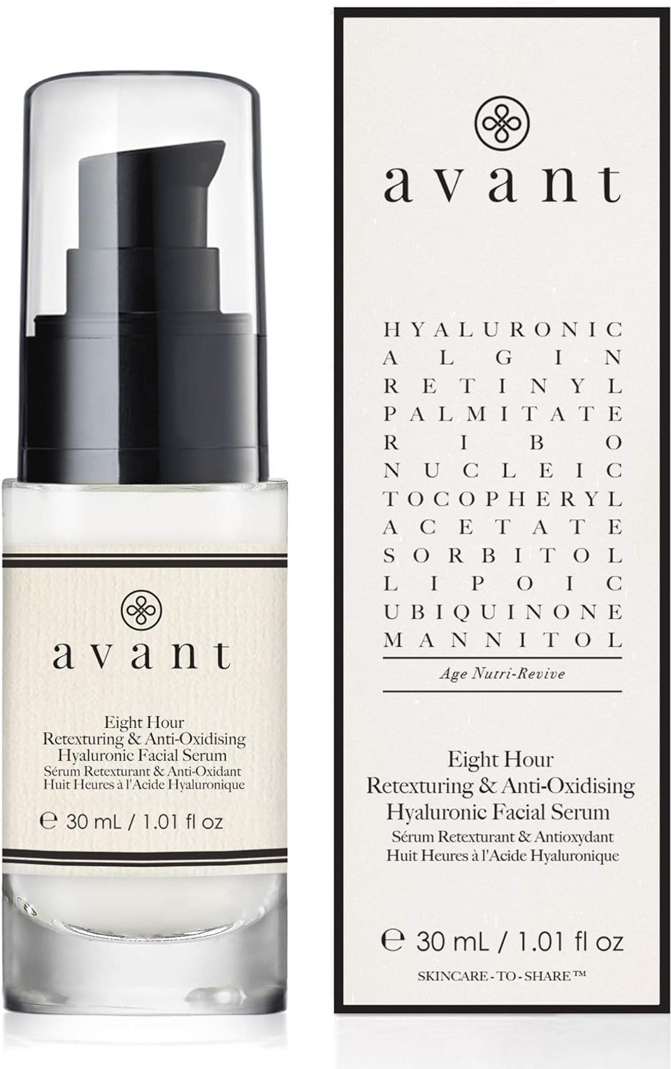 Avant | Hyaluronic Acid Face Serum | Works Against Ageing, Dark Spots & Hydrates | Eight-hour Anti-Oxidising & Retexturing Hyaluronic Facial Serum | 1x30ml