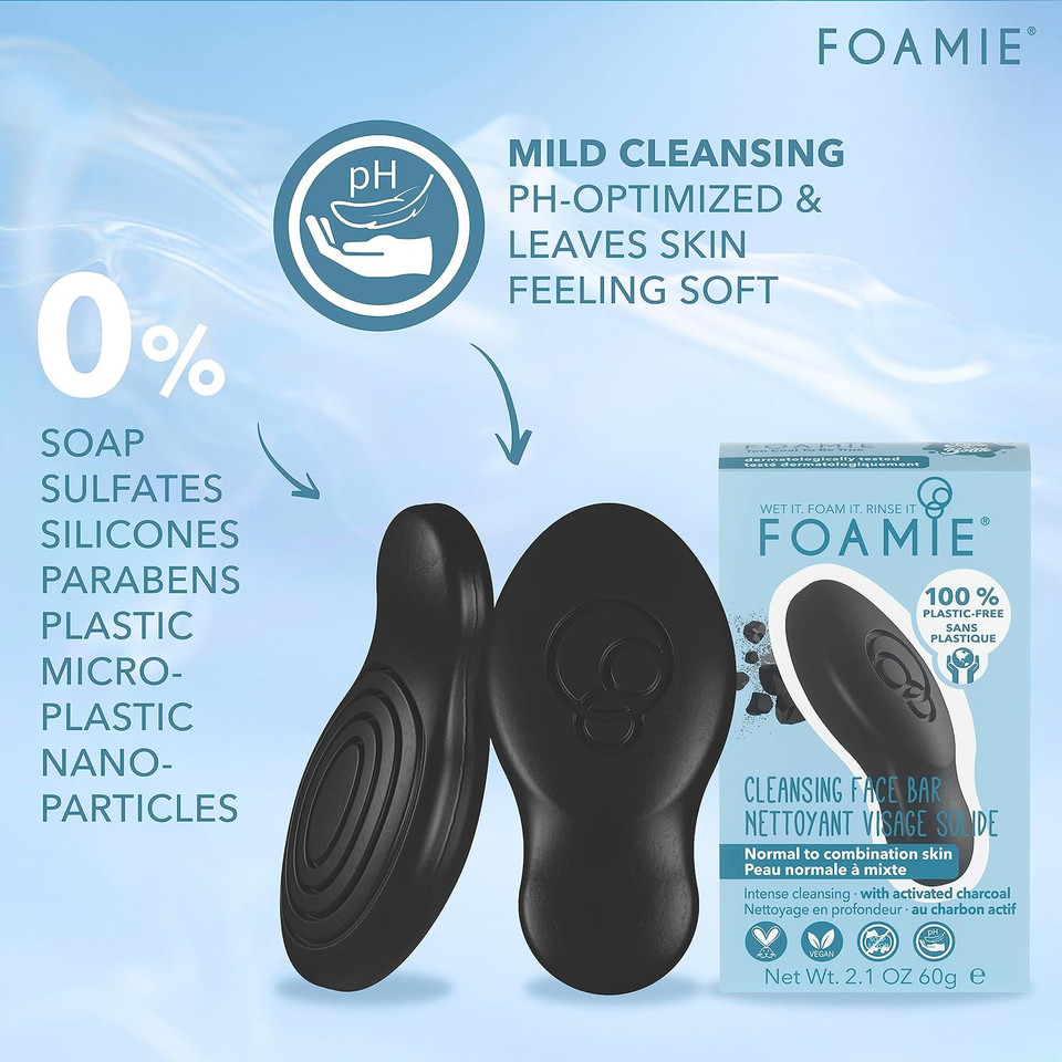 Foamie Cleansing Face Bar, Charcoal For Intense Cleansing. Plastic-Free, Soap-Free, Ultra-Gentle, No Sulphates Or Parabens. Made In The Uk.