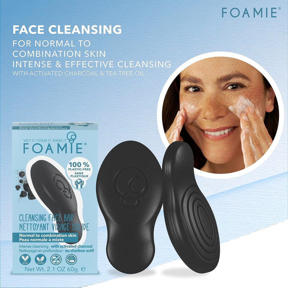 Foamie Cleansing Face Bar, Charcoal For Intense Cleansing. Plastic-Free, Soap-Free, Ultra-Gentle, No Sulphates Or Parabens. Made In The Uk.