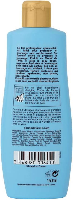 Corine de Farme Aftersun Prolongant Milk, Body & Face Moisturising Tanning Extender, Self-Tanning Free, Clean Beauty Formula, Tested on Sensitive Skin, Islands Fragrance, 150 ml