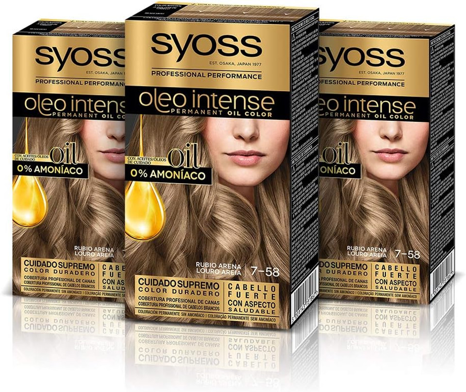 Syoss Oleo Intense Permanent Intensive Oil Color 7.58 Cool Beige Blond (3Er Pack)