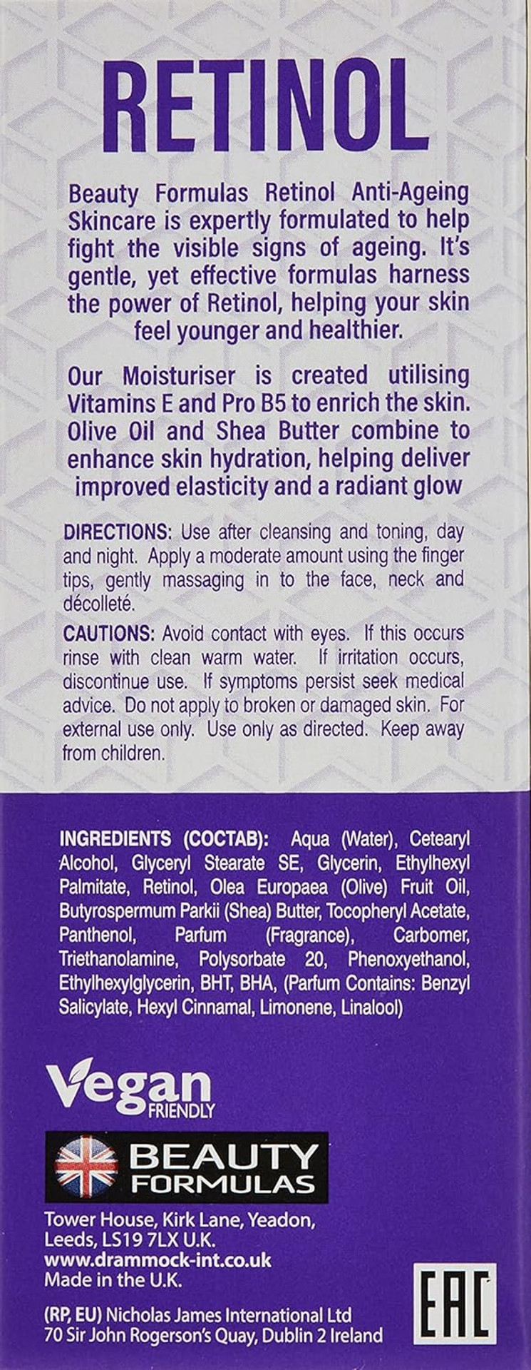 BEAUTY FORMULAS RETINOL 75ML MOISTURISER