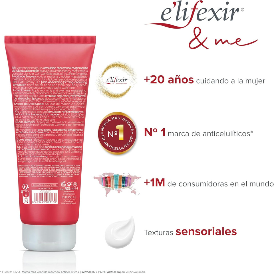 E'LIFEXIR Flat Belly - Abdomen Reducing Cream for Women : Anti Flaccidity : Eliminate Localized Fat in The Abdomen : Fat Burner - Multicolored 200 ml