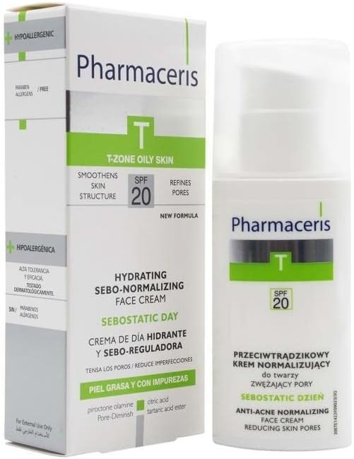 Pharmaceris T Sebostatic Day, Face Cream Spf 20, Face Moisturiser For Acne, Oily And Combination Skin, Unclogs Pores, Citric Acid - 50 Ml
