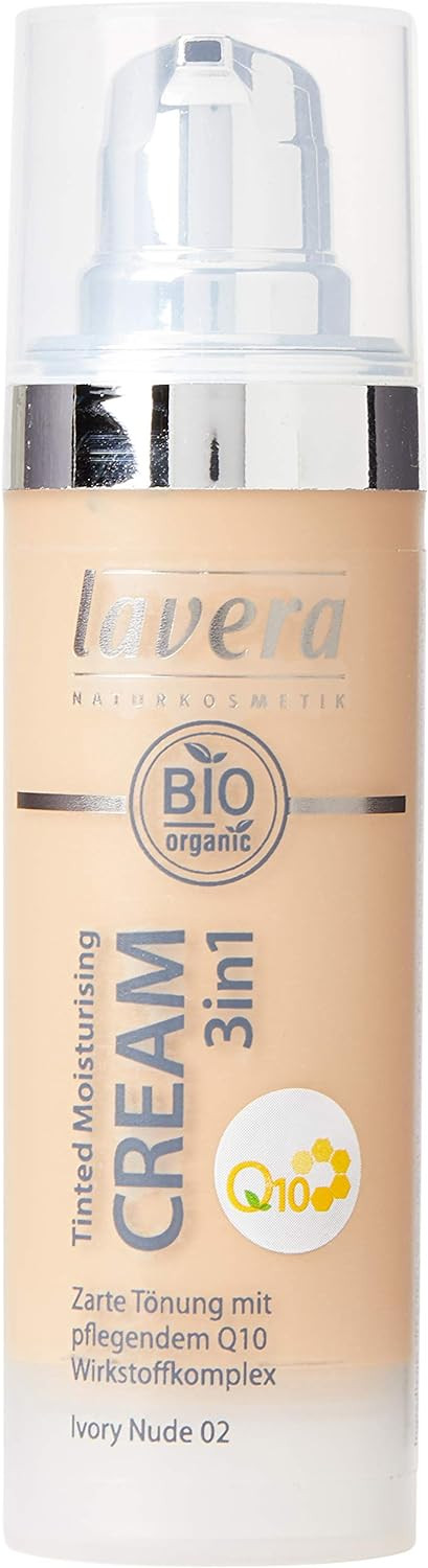 Lavera Tinted Moisturising Cream 3In1 Q10 -Ivory Nude 02- Nourished Skin, Delicately Tinted And Color  Vegan Natural Cosmetics Make-Up Organic Plant Ingredients 100% Natural Make-Up (30 Ml)