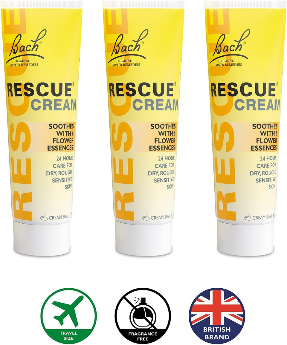 Rescue Cream For Soothing Skin, Flower Essences 24 Hour Care For Dry Rough Sensitive Skin, Paraben And Perfume Fragrance Free, 3 X 50Ml Pack (150Ml Total)

Size: 50Ml