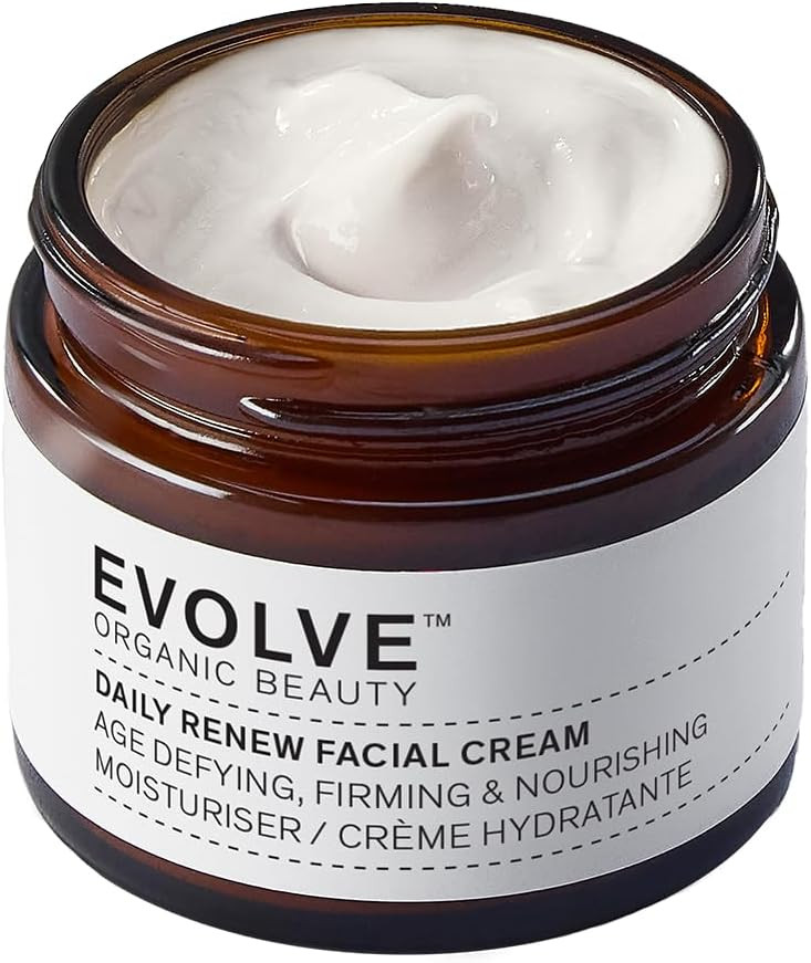 Evolve Organic Beauty - Daily Renew Facial Cream with anti-ageing Peptides, Hyaluronic Acid, vitamin E | Certified Organic Vegan Clean Beauty (2 oz | 60 mL) - For Normal to dry skin