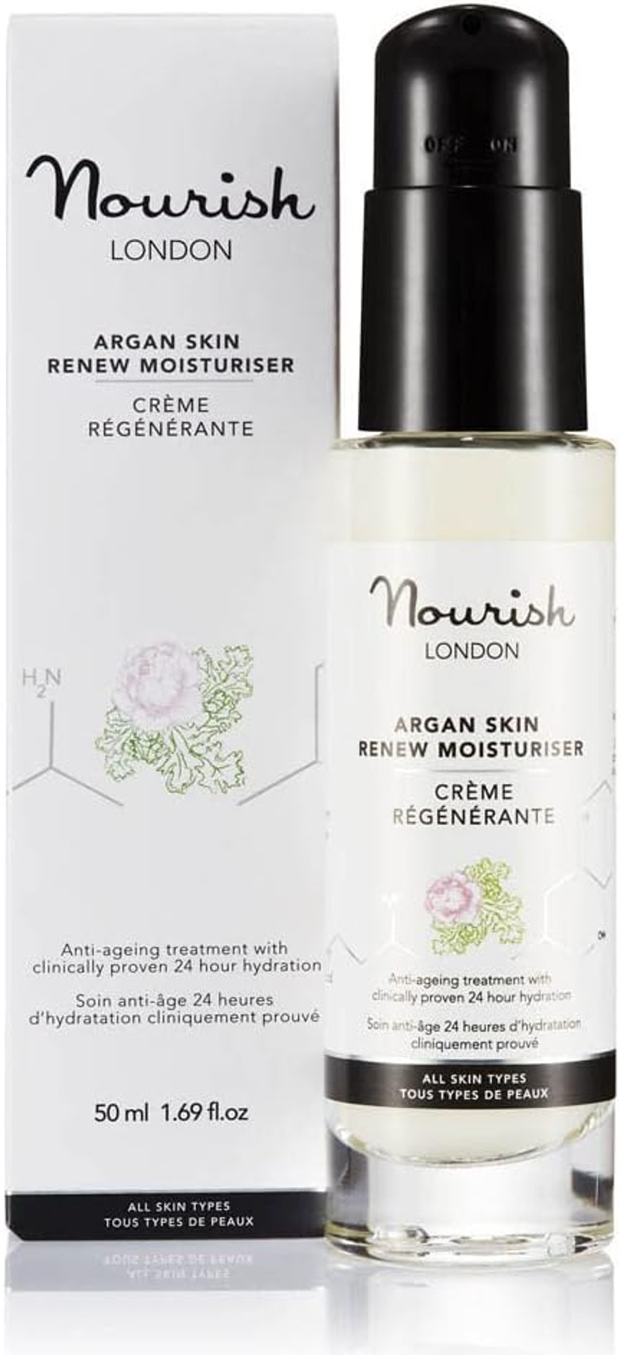 Nourish London Argan Skin Renew Moisturiser 50ml | Anti-Ageing Daily Moisturiser | Clinically Proven to Boost Hydration by 25% for 24 Hours | 100% Vegan | Cruelty-Free