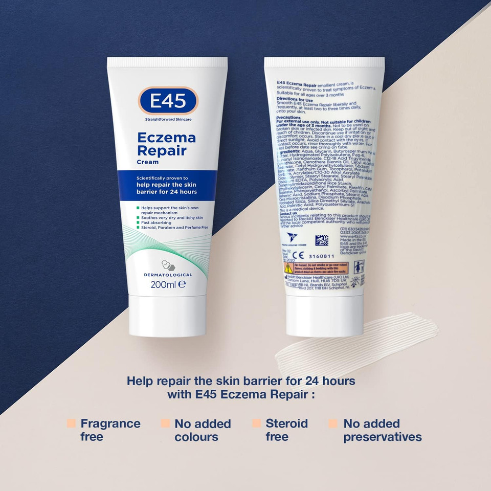 E45 Eczema Repair Cream 200 Ml X4 Pack  E45 Cream To Treat Symptoms Of Eczema  Soothe And Hydrate Very Dry And Itchy Skin  Emollient Cream With Omega 3 Fatty Acids - Dermatologically Tested

Size: 200 Ml (Pack Of 4)