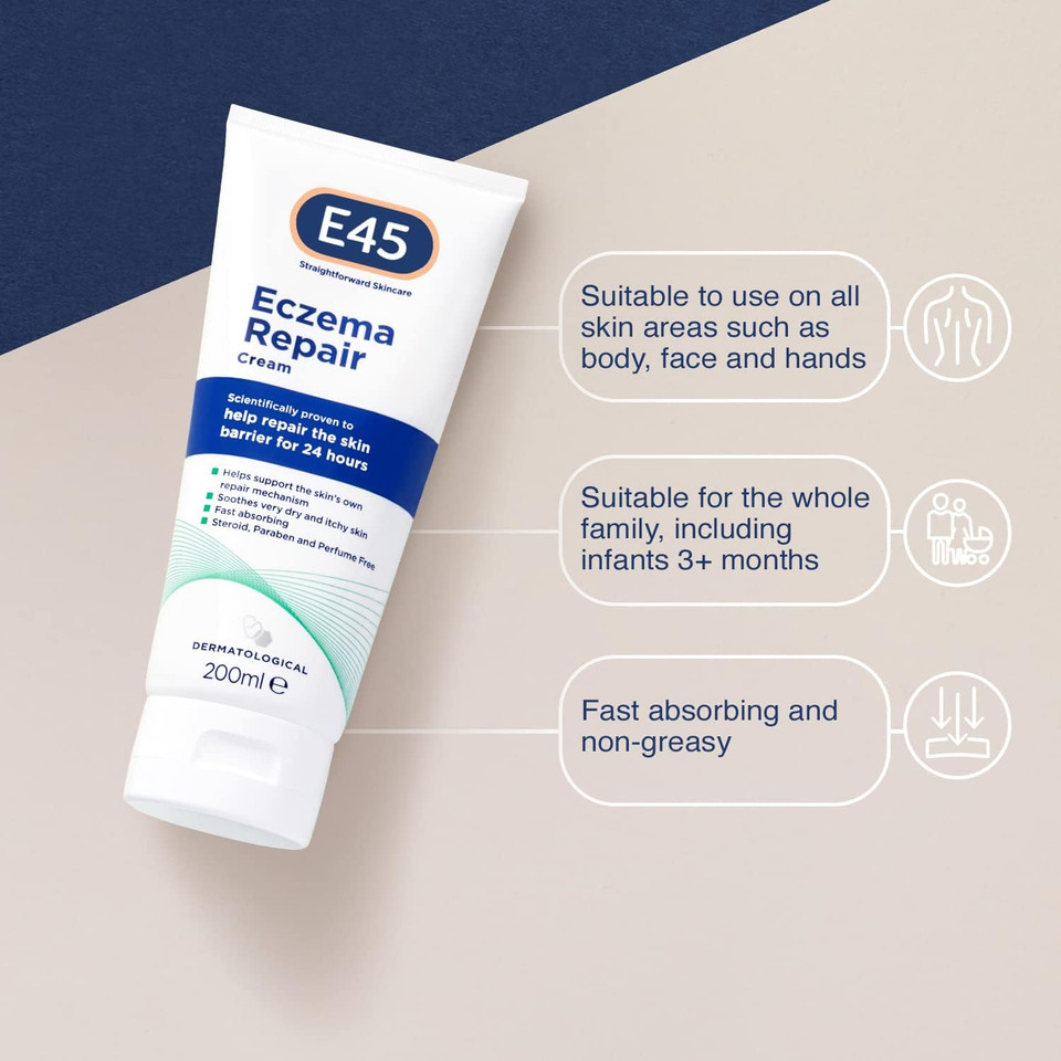 E45 Eczema Repair Cream 200 Ml X4 Pack  E45 Cream To Treat Symptoms Of Eczema  Soothe And Hydrate Very Dry And Itchy Skin  Emollient Cream With Omega 3 Fatty Acids - Dermatologically Tested

Size: 200 Ml (Pack Of 4)