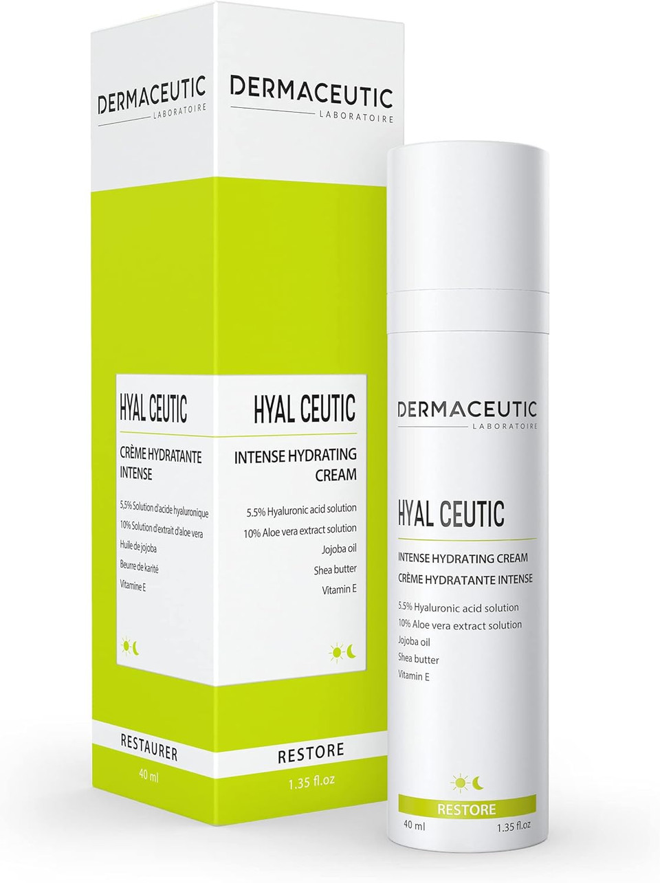Dermaceutic Hyal Ceutic - Intense 24hr moisturizing cream with Hyaluronic acid, Aloe Vera, Vitamin E and Jojoba oil - 40ml