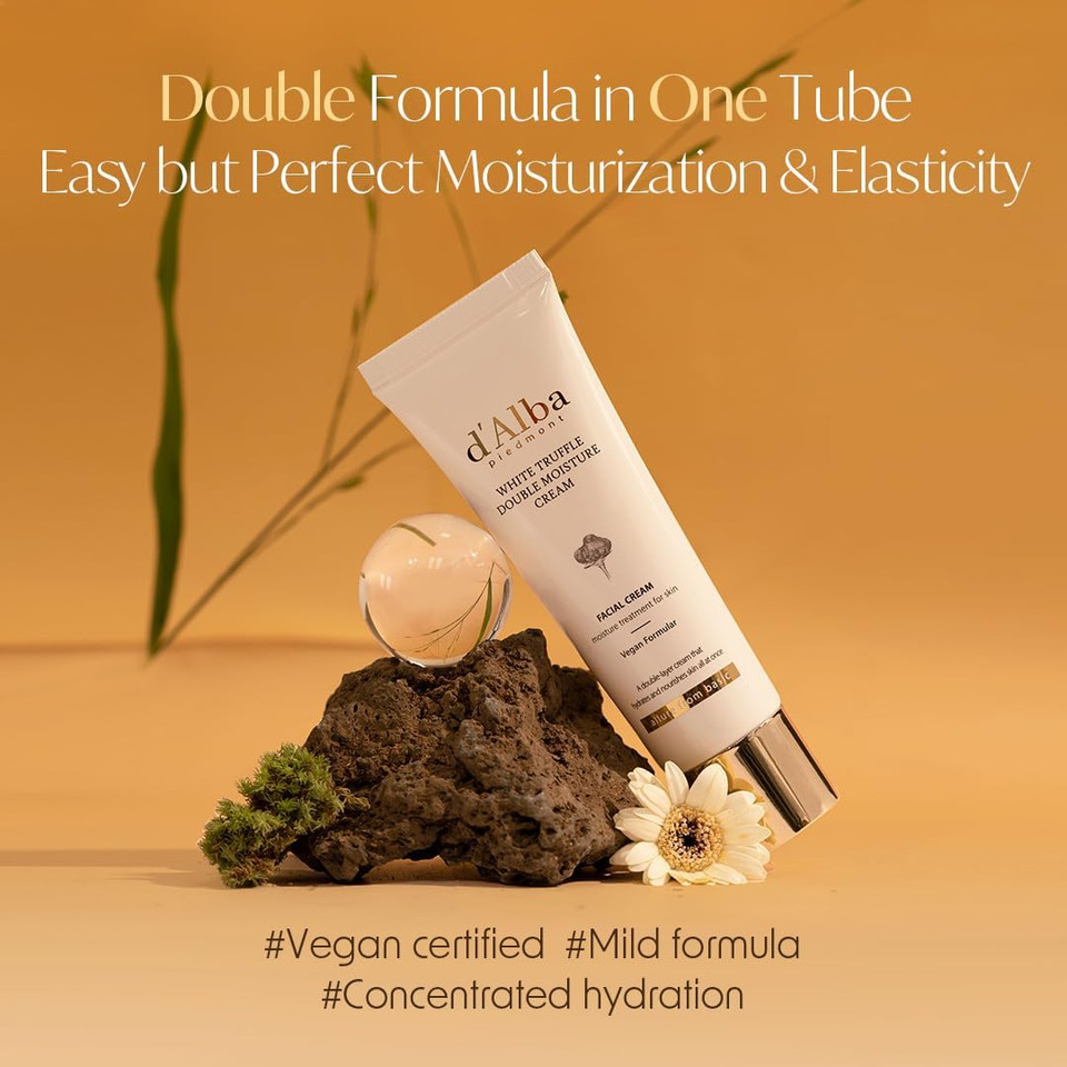 d'Alba White Truffle Double Moisture Cream, Vegan Moisturizer, Hydraing and Firming Dual Formula in ONE tube