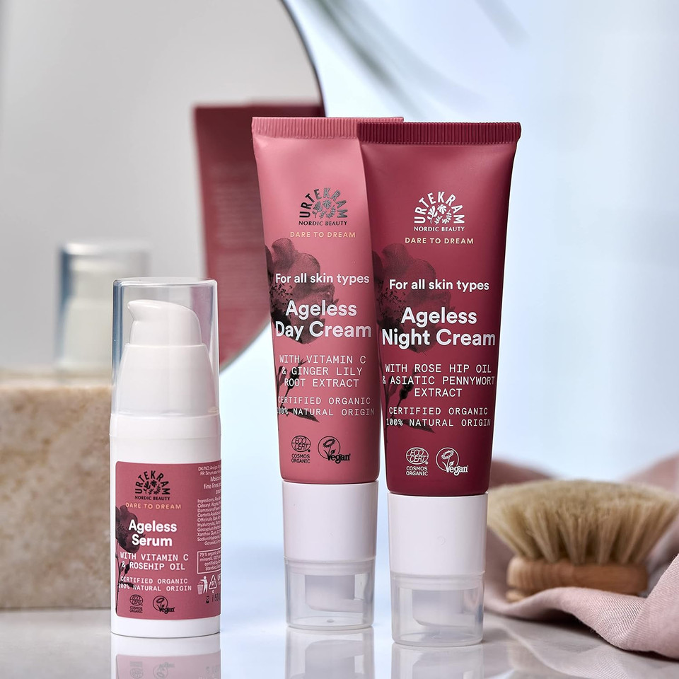 Urtekram Soft Wild Rose Ageless Anti Aging Night Cream - With Rosehip Oil And Vitamin C -Hyaluronic Acid Moisturizer - Dare To Dream Range - Natural, Organic And Vegan 50 Ml