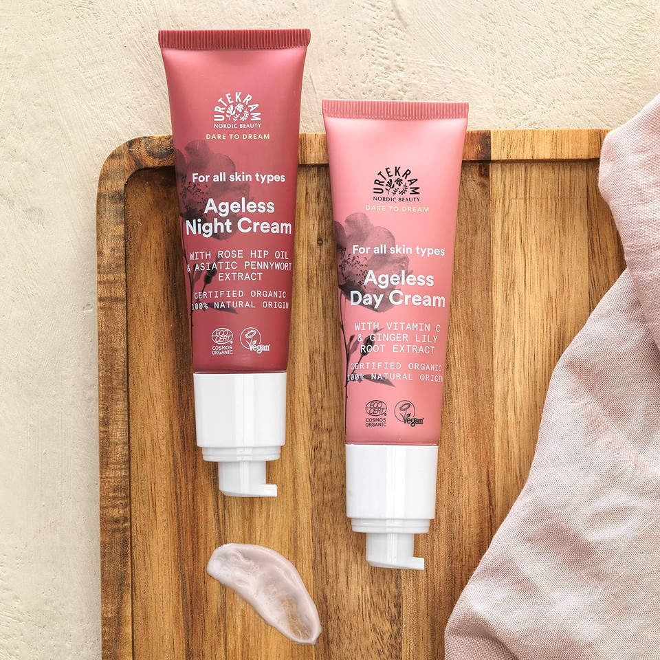 Urtekram Soft Wild Rose Ageless Anti Aging Night Cream - With Rosehip Oil And Vitamin C -Hyaluronic Acid Moisturizer - Dare To Dream Range - Natural, Organic And Vegan 50 Ml