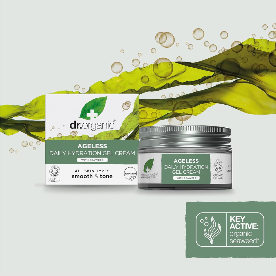 Dr Organic Ageless Daily Hydration Gel Cream With Organic Seaweed, Moisturising, Fine Lines, Wrinkles, Natural, Vegan, Cruelty-Free, Paraben & Sls-Free, Recycled&Recyclable, Certified Organic, 50Ml
