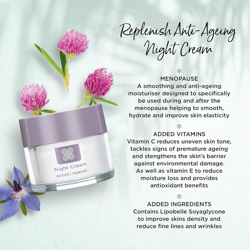 Healthspan Replenish Anti-Ageing Night Cream (50ml) | Natural Plant Oestrogens | Added Vitamin C | High Levels of Ceramides, Pro-Vitamin B5, Vitamin E & Squalene | Menopause