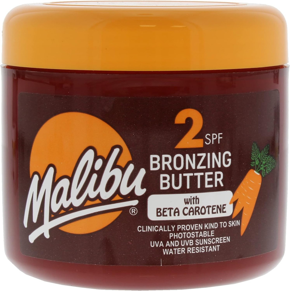 Malibu Sun Spf 2 Bronzing Fast Tanning Body Butter With Beta Carotene, Water Resistant, Tropical Coconut Fragrance, 300Ml