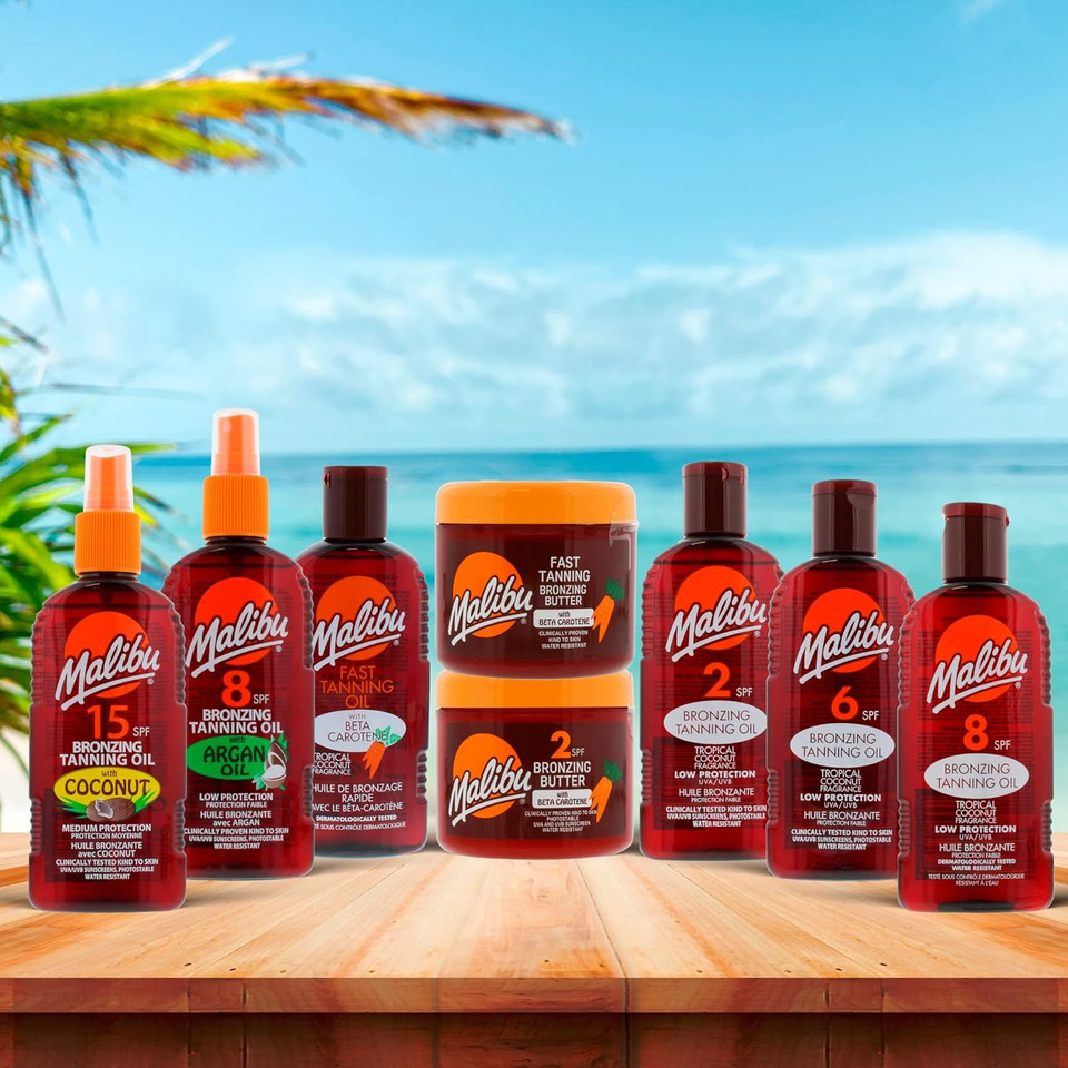 Malibu Sun Spf 2 Bronzing Fast Tanning Body Butter With Beta Carotene, Water Resistant, Tropical Coconut Fragrance, 300Ml
