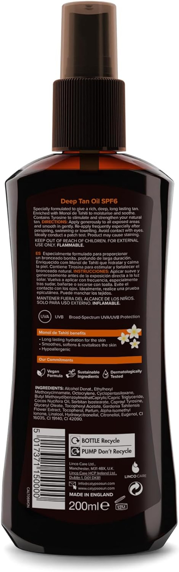 Calypso Deep Tanning Oil Spray Spf6 Monoi Tahiti

Size: 200 Ml (Pack Of 1)