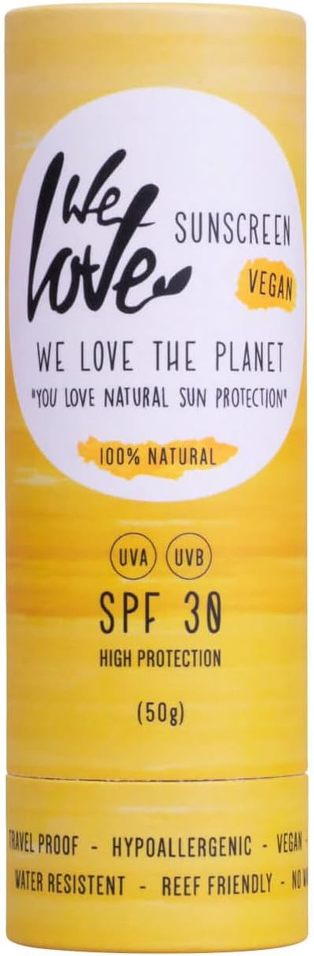 We Love The Planet - SPF 30 Natural Sunscreen Stick 60g - Vegan Eco-Friendly Sun Protection - Gentle & Effective - Suitable for All Skin Types