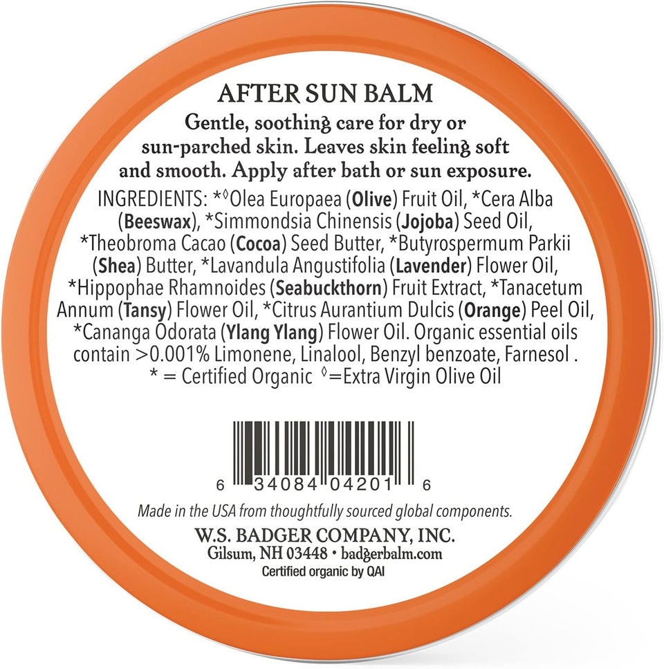 Badger After Sun Balm, Hydrates And Moisturizes Skin After Sun Exposure, Use Anywhere On The Body, Blue Tansy And Lavender Scent With Cocoa And Shea Butters, 56G