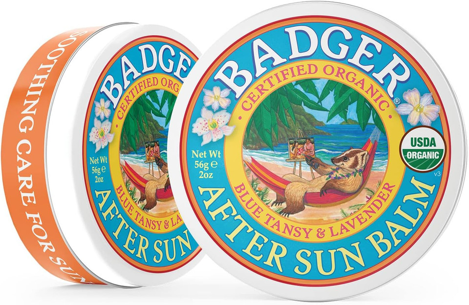 Badger After Sun Balm, Hydrates And Moisturizes Skin After Sun Exposure, Use Anywhere On The Body, Blue Tansy And Lavender Scent With Cocoa And Shea Butters, 56G