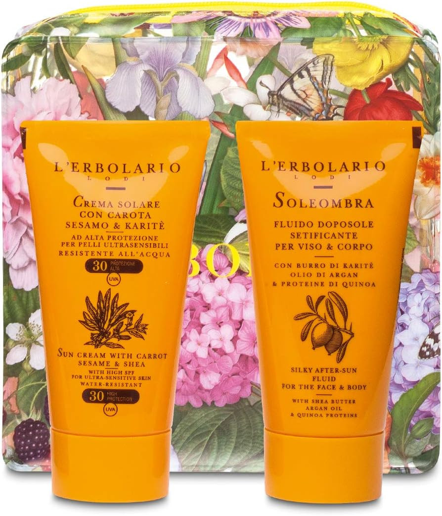 L'Erbolario Clutch Yellow 1 Sun Cream Carrot, Sesame And Shea Spf 30 75 Ml +1 Soleombra After Sun Fluid Face & Body 75 Ml