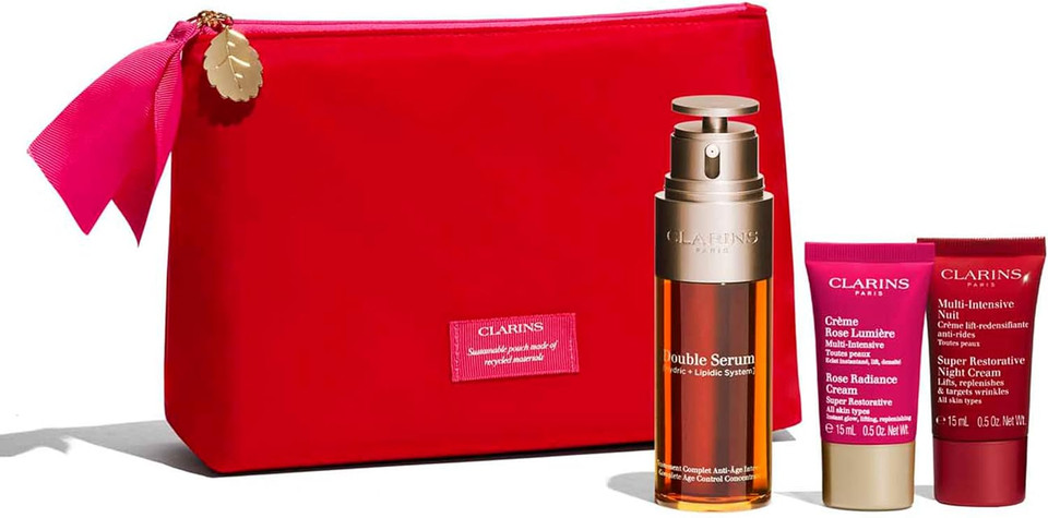 Clarins Double Serum And Super Restorative Set | 3-Piece Holiday Skincare Gift Set | Anti-Aging | Limited Edition