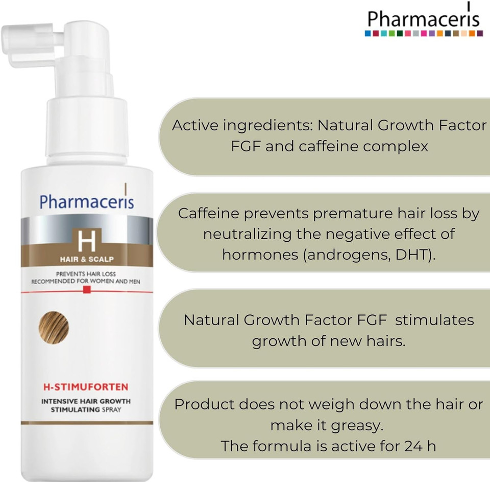 Pharmaceris H Stimuforten, Intensive Hair Growth Stimulating Spray, Hair Loss Treatment, Women And Men, For Sensitive Scalp - 125 Ml