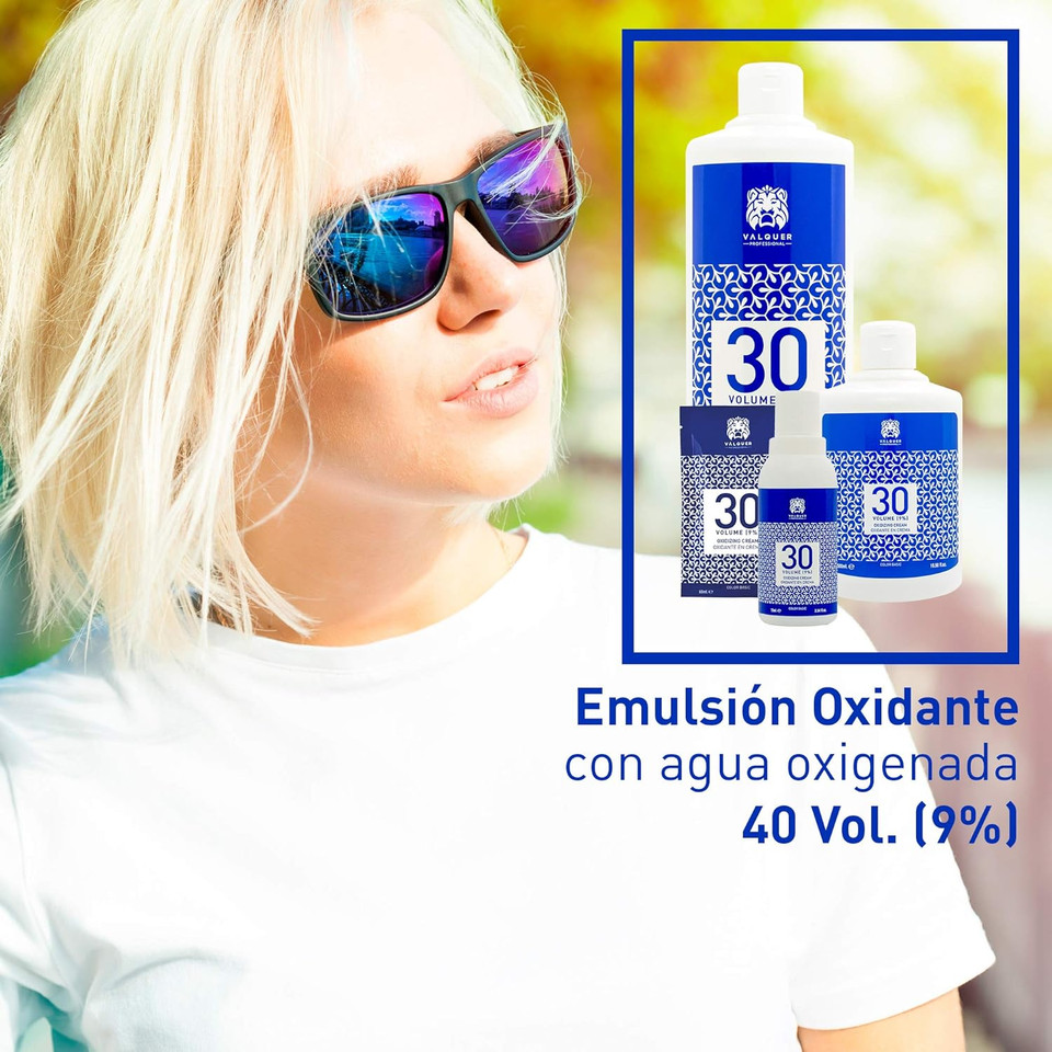 Valquer Professional Oxygenic Cream Stabilised 30 Volumes (9%) Permanent Hair Dye Professional Use Hairdresser Vegan Formula - 1000 Ml